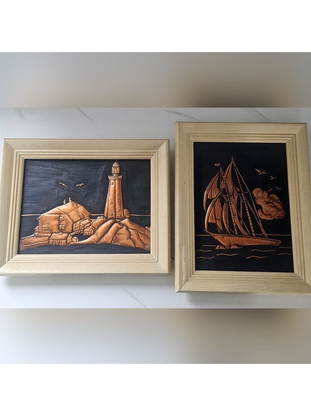 Vintage Copper On Black Nautical Wall Art Set
